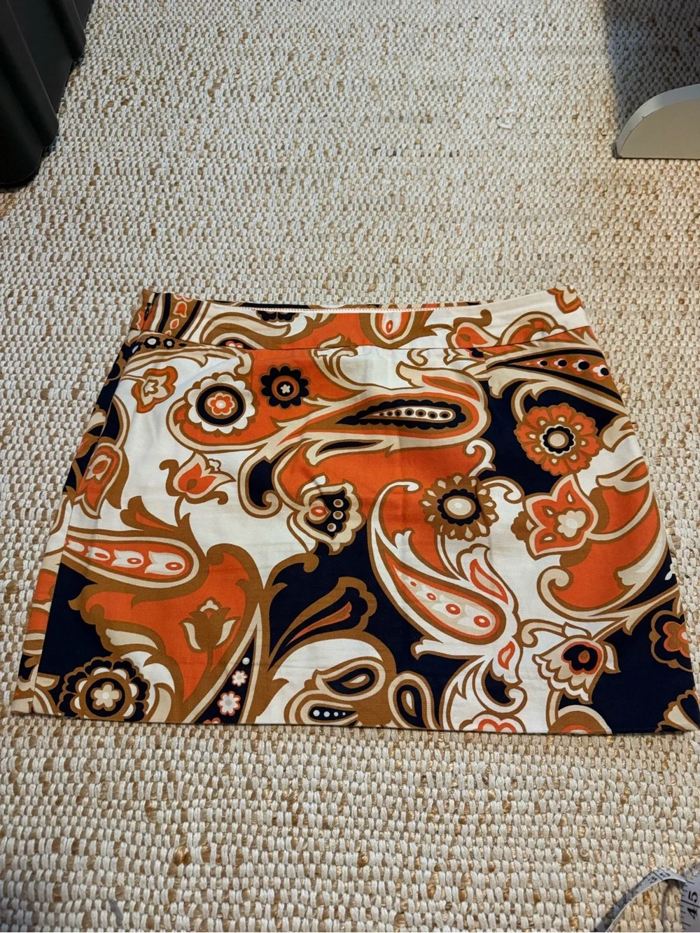 J. Crew Abstract Paisley Mini Skirt in Orange and Navy